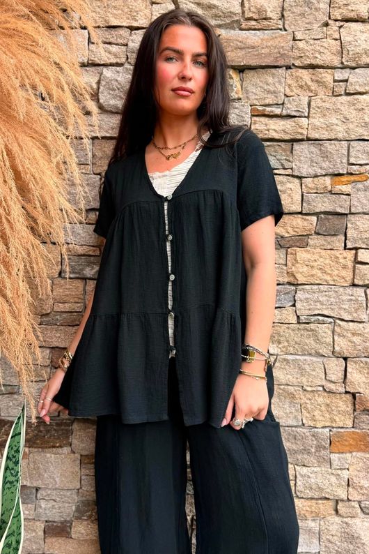 Lina Linen Blend Smock Over Shirt Black